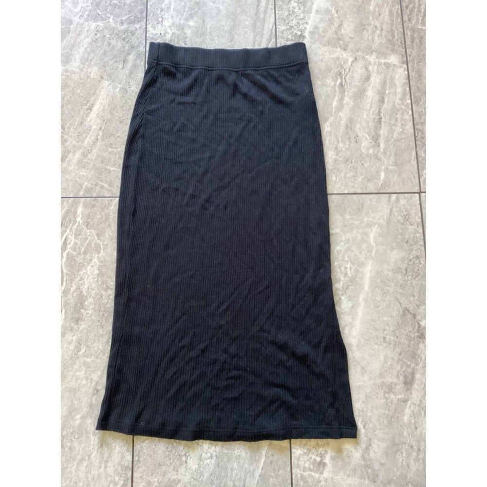 Rails Angie Black Midi Ribbed Skirt Side Slit S